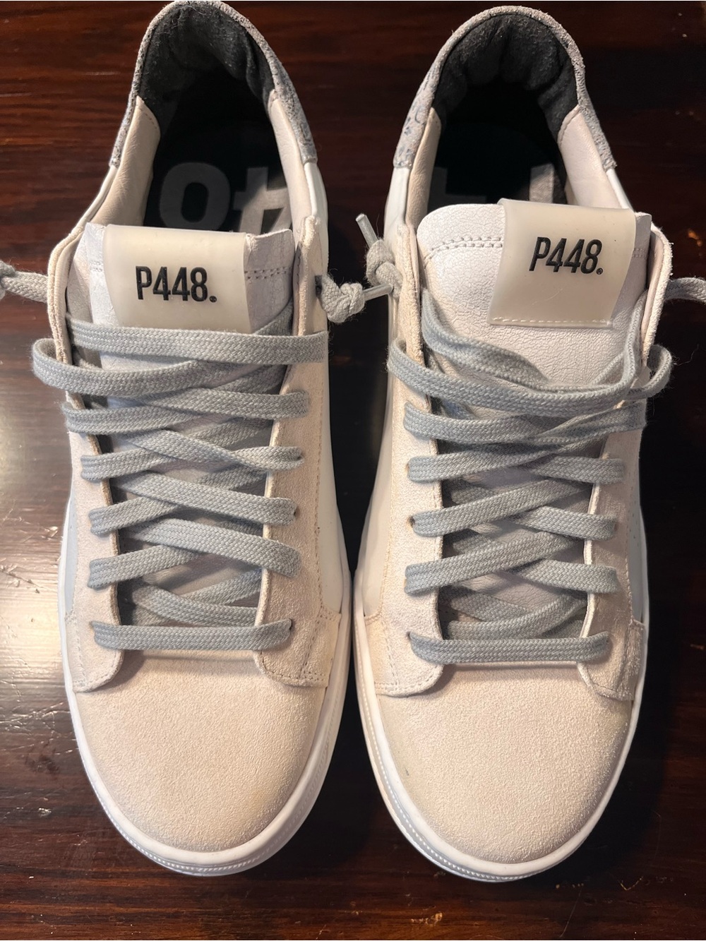 P448 Women’s THEA Sneakers in Beige/White with gray floral accents - Size 40